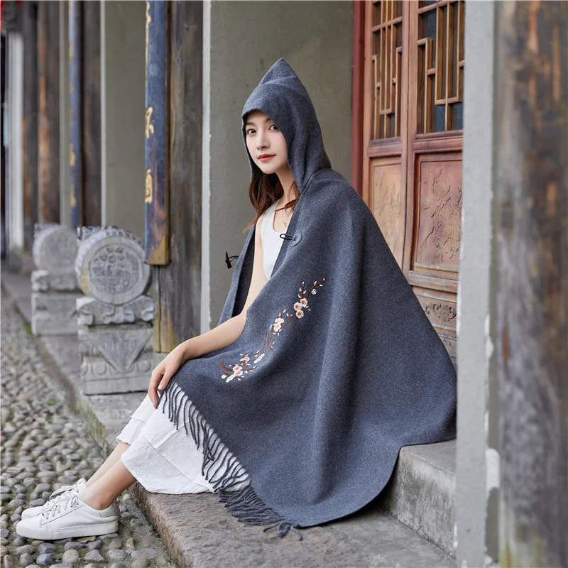 Hooded Pashmina Artificial Cashmere pallium Shawls Women Scarves Chal 2021 Autumn Warm Cape Echarpes Mujer Bufanda Poncho