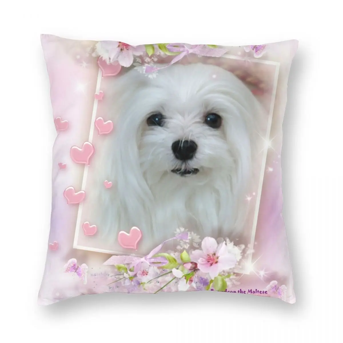 

Snowdrop The Maltese Square Pillowcase Polyester Linen Velvet Creative Zip Decor Throw Pillow Case Sofa Cushion Case