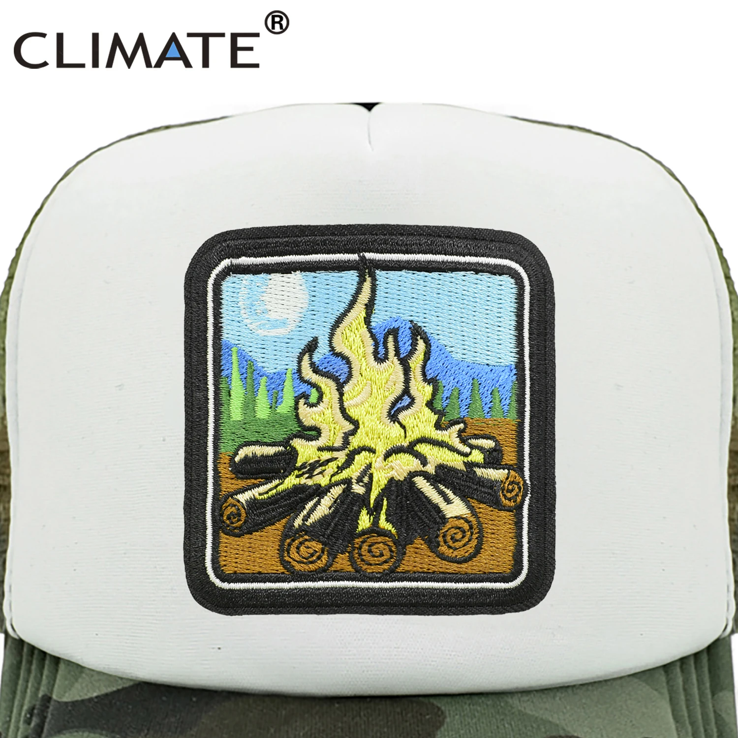 CLIMATE Camper Camping Campfire Trucker Cap Hiking Camouflage Cap for Outdoor  Baseball Cap Summer Camp Cool Mesh Caps Men