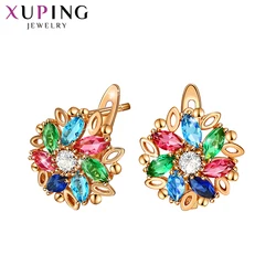 Xuping Jewelry Fashion Women Huggies Earrings with Colorful Flower Shaped Synthesis Cubic Zirconia 98251