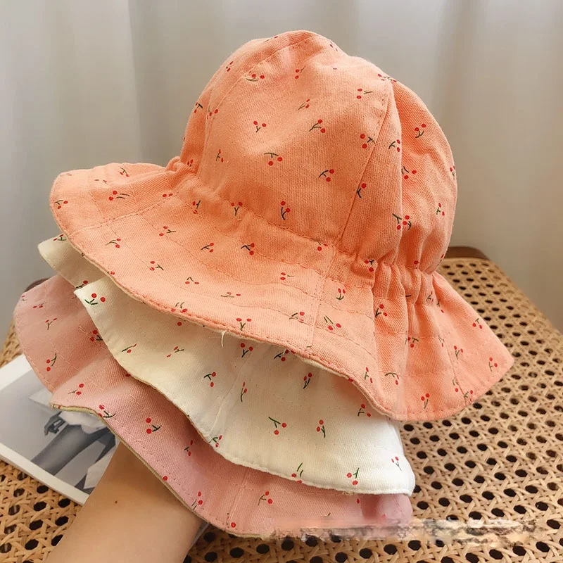 Double-sided Baby Hat Fruit Print Spring and Summer Children Girls Sun Hat Soft Stretch Outdoor Fisherman Hat Beach Basin Hat