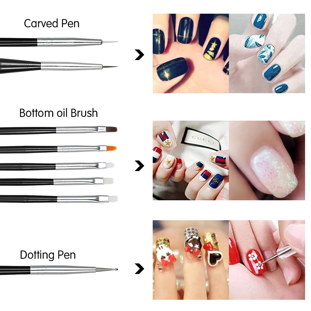 15 Teile/satz Nail art Pinsel Set Design Spitze Maniküre Pinsel Dekoration Eyeliner Zeichnung Flüssigkeit Pulver Schatten Liner Dünne Nägel Stift