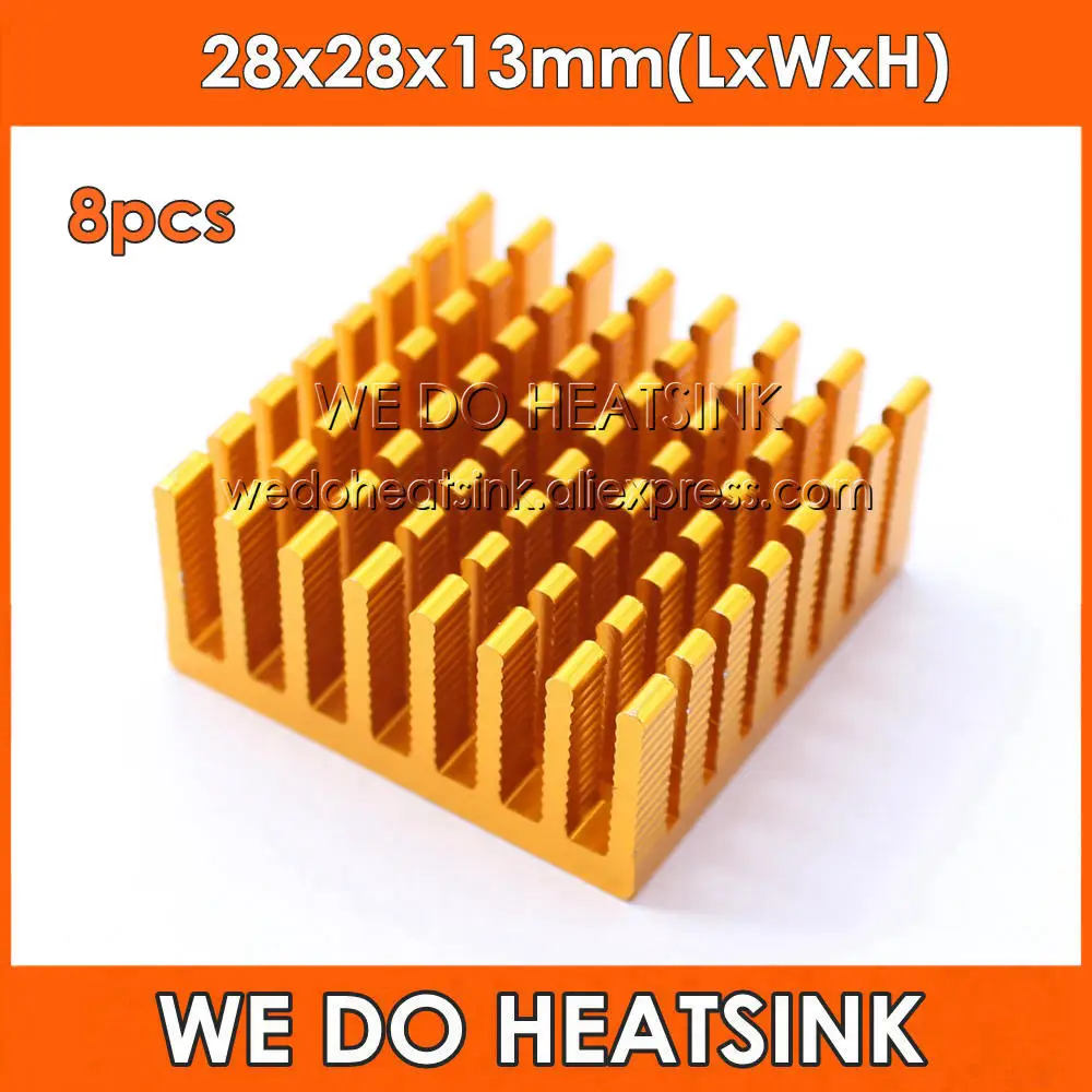 

8pcs 28x28x13mm Aluminum Radiator Heat Sink Golden Anodized For CPU and Metal Ceramic BGA Packages and PC