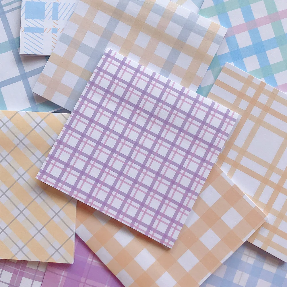 Korea Simple Sticky Notes Cute Girl Notepad Stripe Office Supplies Plaid Message Memo Pads Sticker Notebook Daily Planner Label