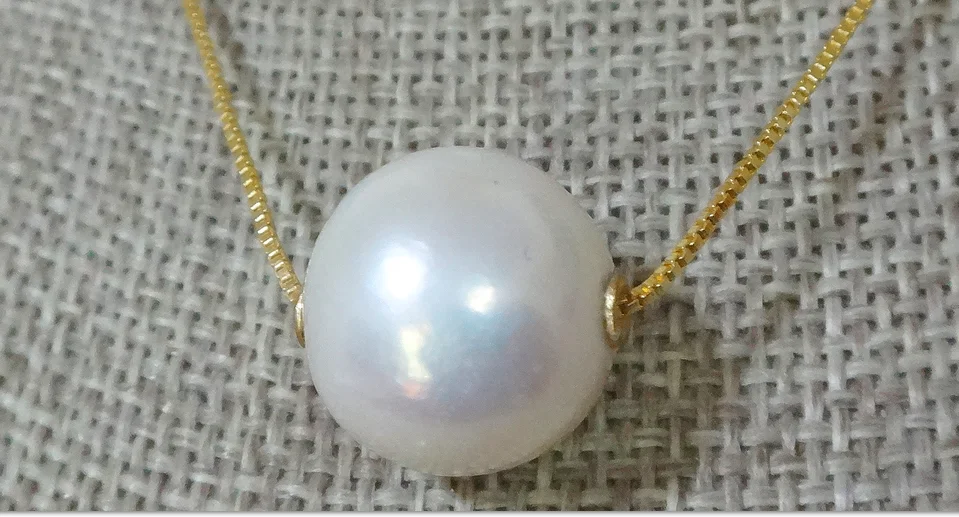 

huge 11-12mm south sea genuine round white pearl 14k pendant 925silver chain necklace