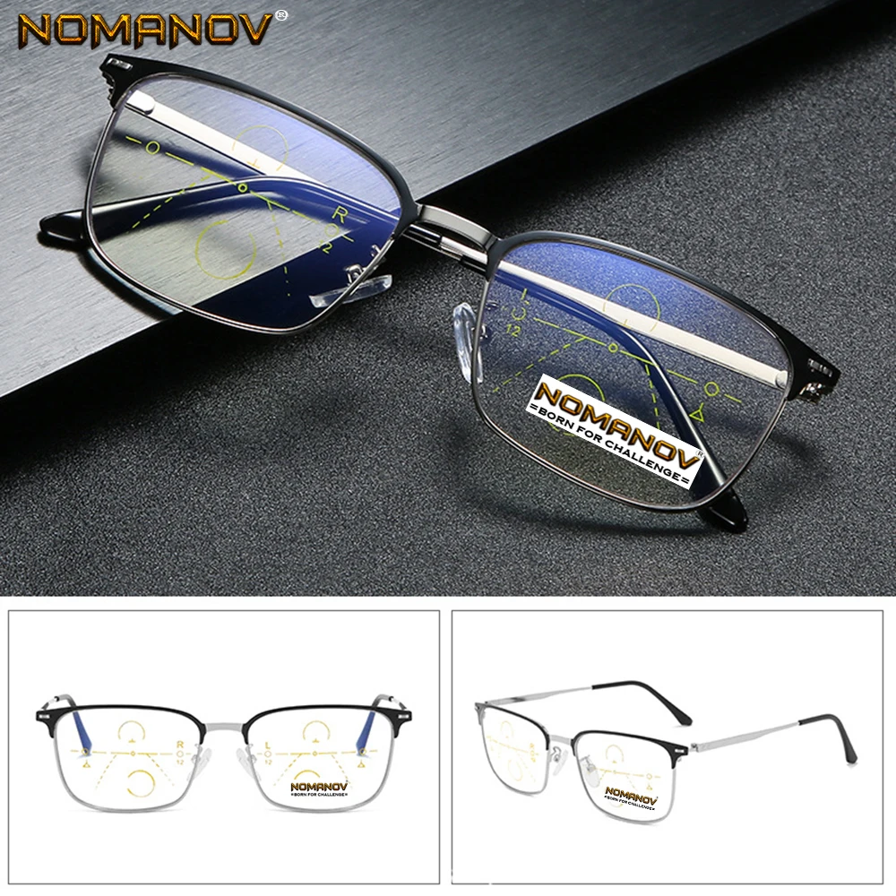 Simple Business Large Blu Light Blocking Lens Men Women Progressive Multifocus Reading Glasses Add 75 100 125 150 175 200 To 400