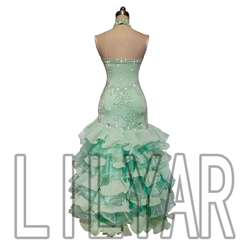 Ballroom Dance Standard Competition Costume Performance Custom Adult Mint Green Slim Dance Dress