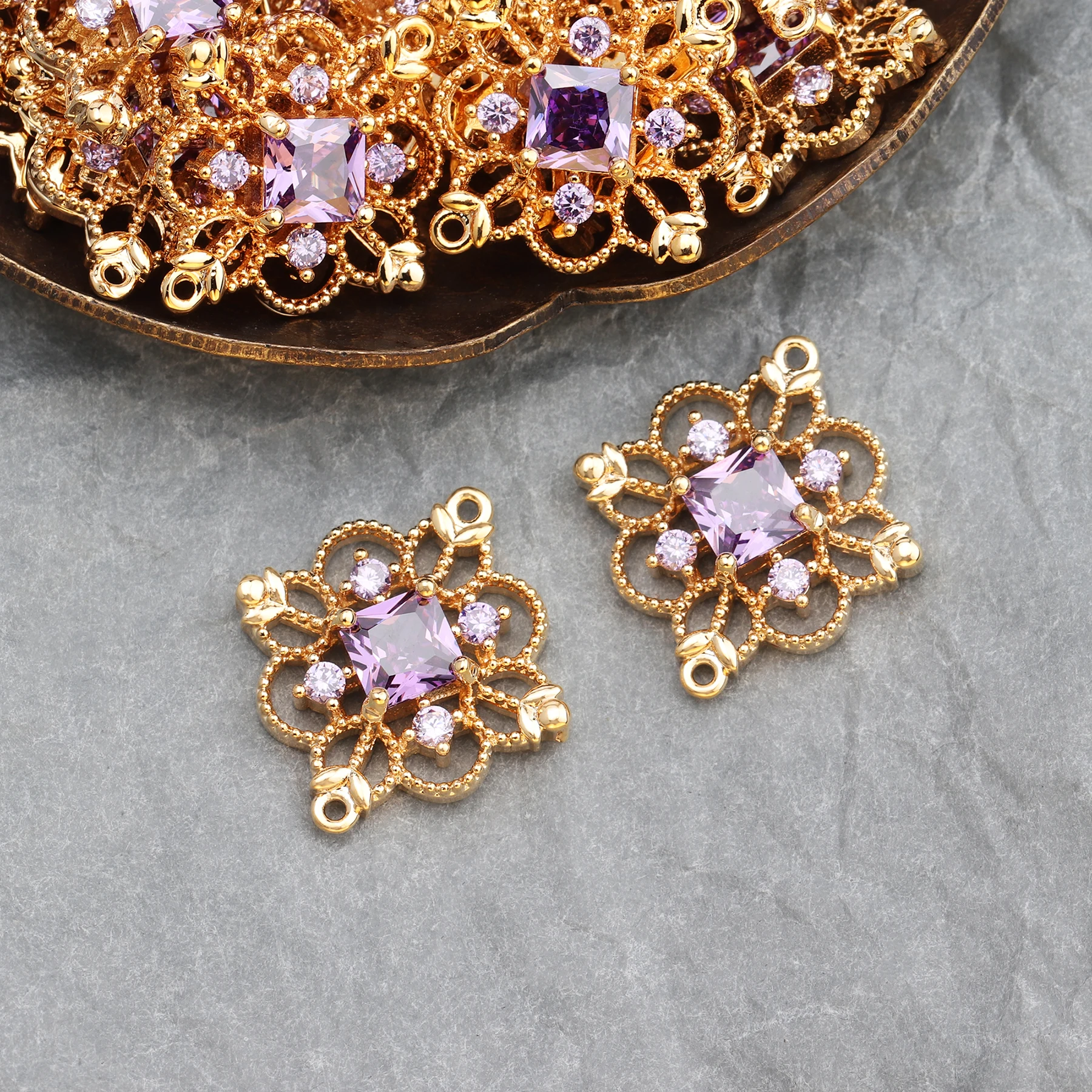 GUFEATHER M588,jewelry accessories,18k gold plated,zircon pendants,pass REACH,nickel free,jewelry making,diy earrings,6pcs/lot