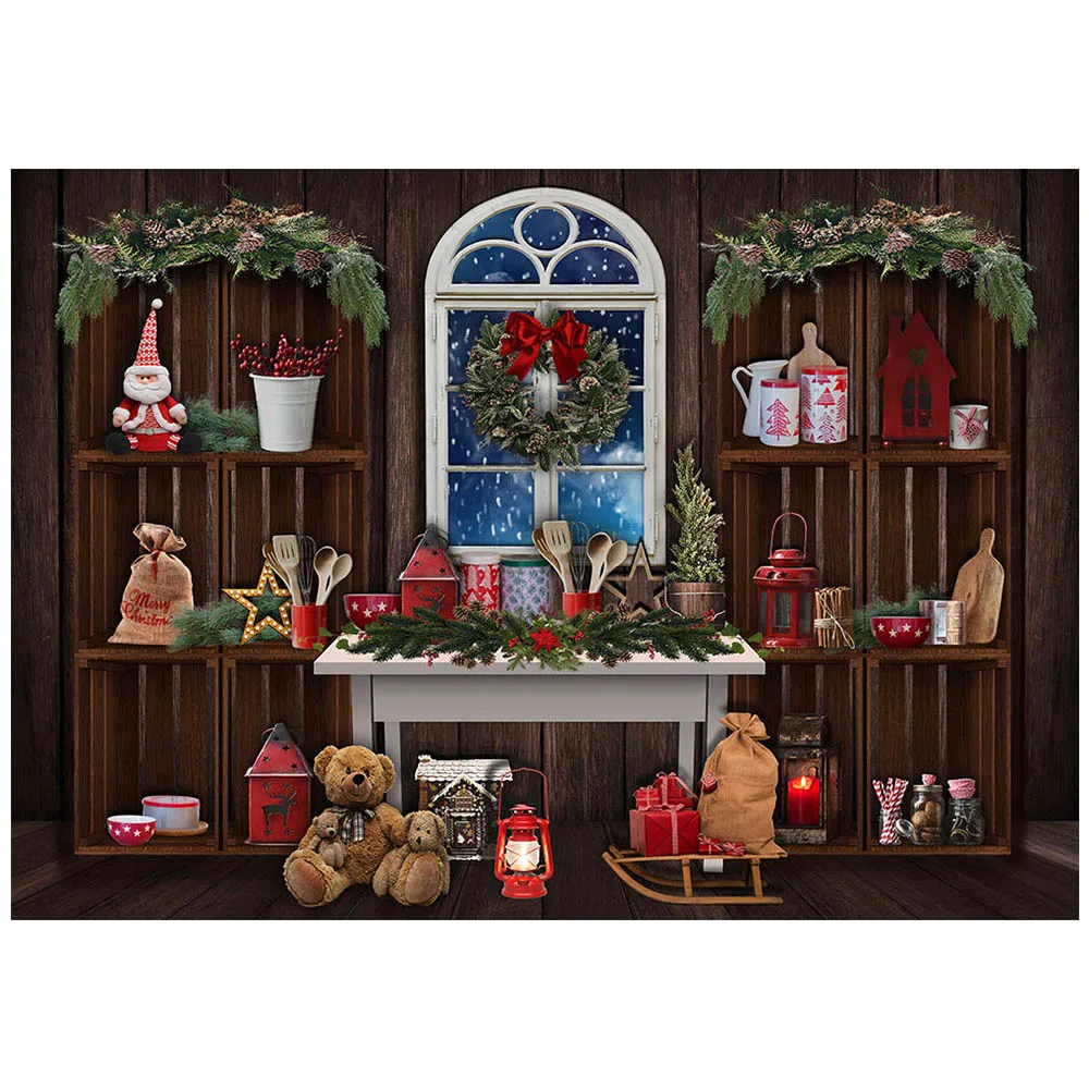 Mocsicka Christmas Backdrop for Photography Wooden Wall and Floor Child Portrait Photo Background Kids Birthday Party Decoration