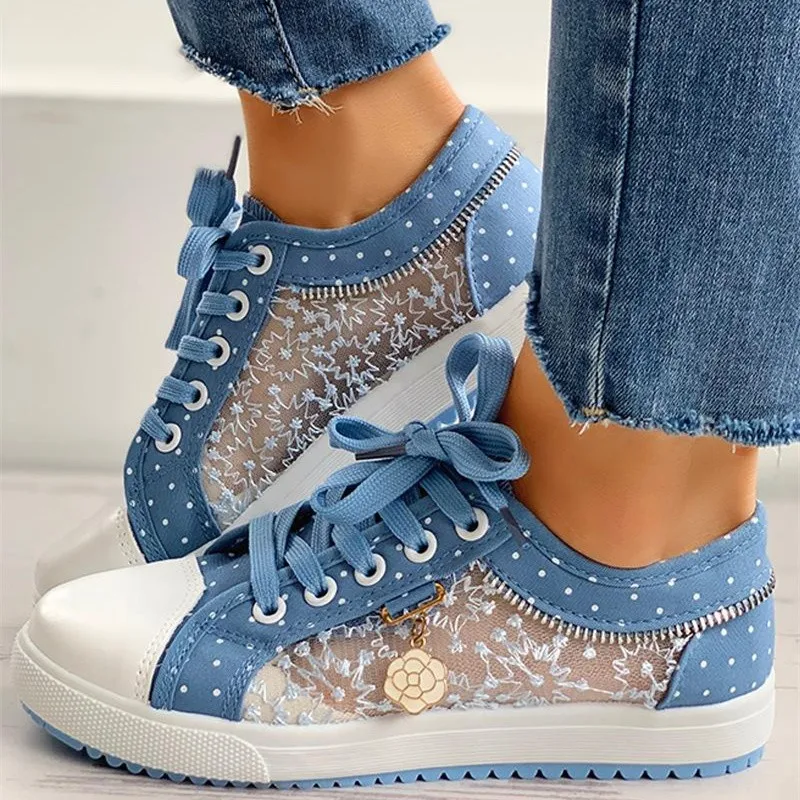 Student Girls Summer Mesh Sneakers Womens Sweet Blue Shoes Elegant Female Vulcan Sneakers Walking Lady Shoes Female Espadrilles