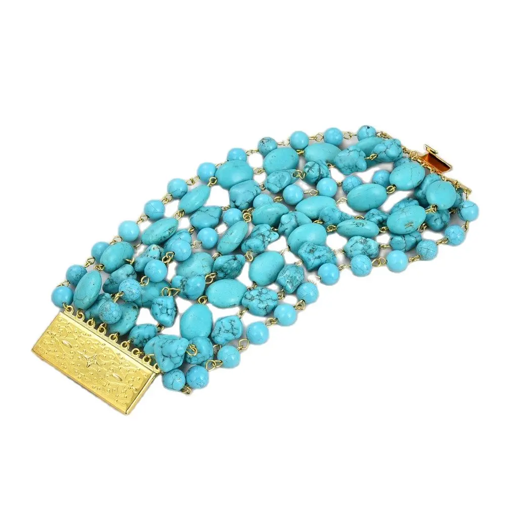 GG Natural 9 fili blu turchese gemme braccialetto di pietra carino per le donne