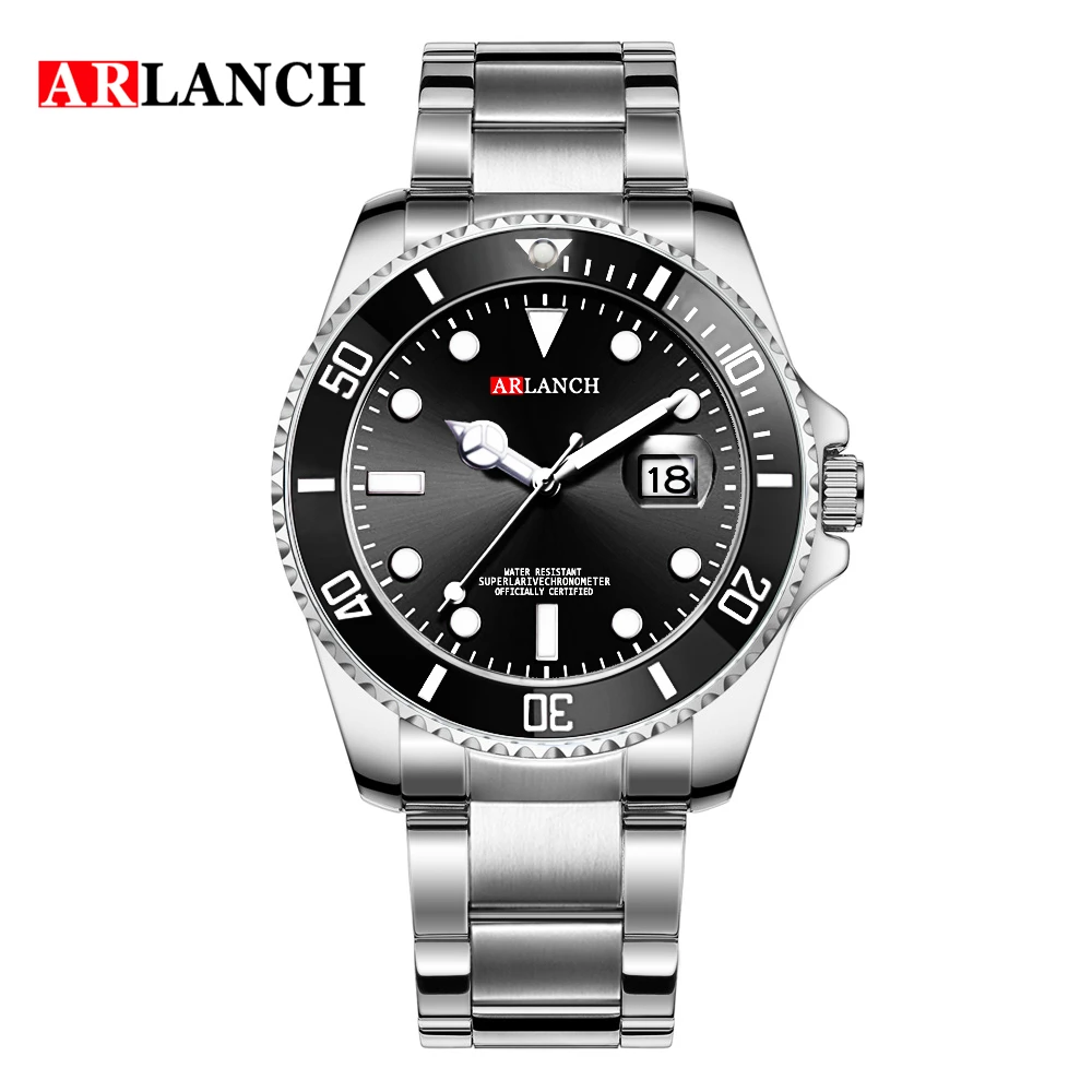 ARLANCH Men Quartz Watches Top Brand Full Steel Luminous Date Waterproof Sport Watches Business Watch Male Relogio Masculino