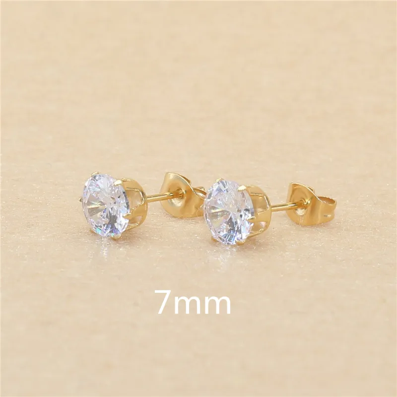 Klassische Ohrstecker aus Edelstahl, weiß, mit AAA-runden weißen Zirkonia-Steinen, 3 mm. – Detail 13