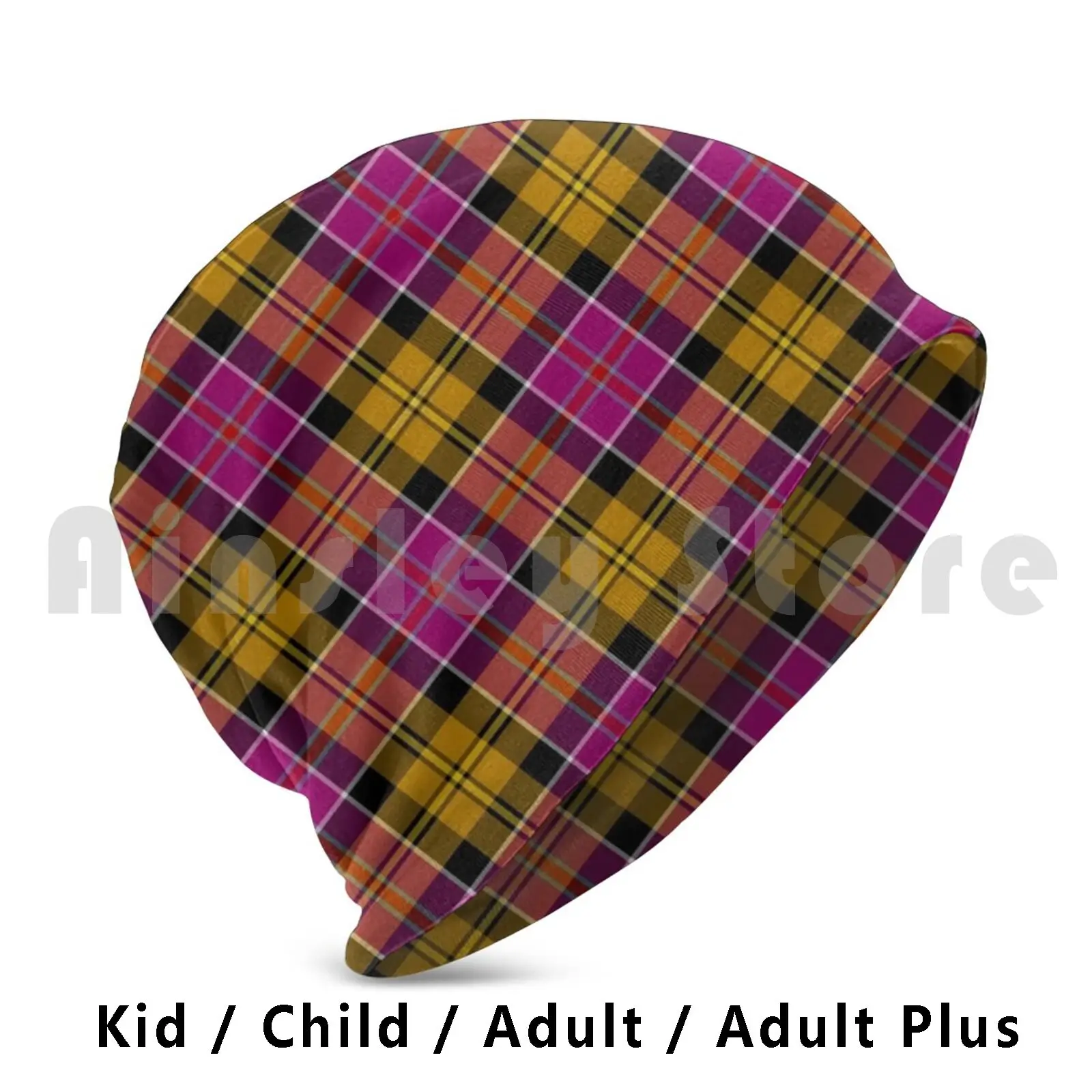 Culloden Scotland District Tartan Gold And Fuchsia Plaid Beanies Pullover Cap Comfortable Tartan Purple Gold Black