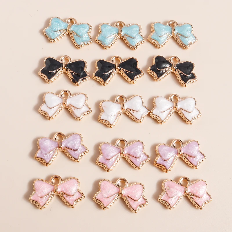 10 stücke 10*16mm Nette Emaille Bowknot Charms für Schmuck Machen Kawaii Bowtie Charms Ohrring Halskette Anhänger Diy machen Zubehör – Detail 2