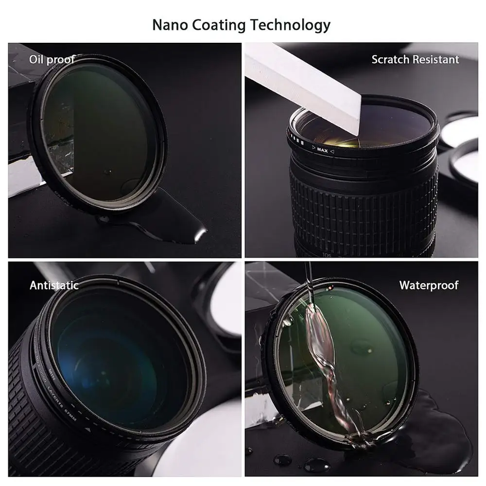 GREEN.L 49/52/55/58/67/72/77mm Adjustable ND Filter ND2-2000 Neutral Density Filter Nano Coating MRC18-Layer Schott Optics Glass