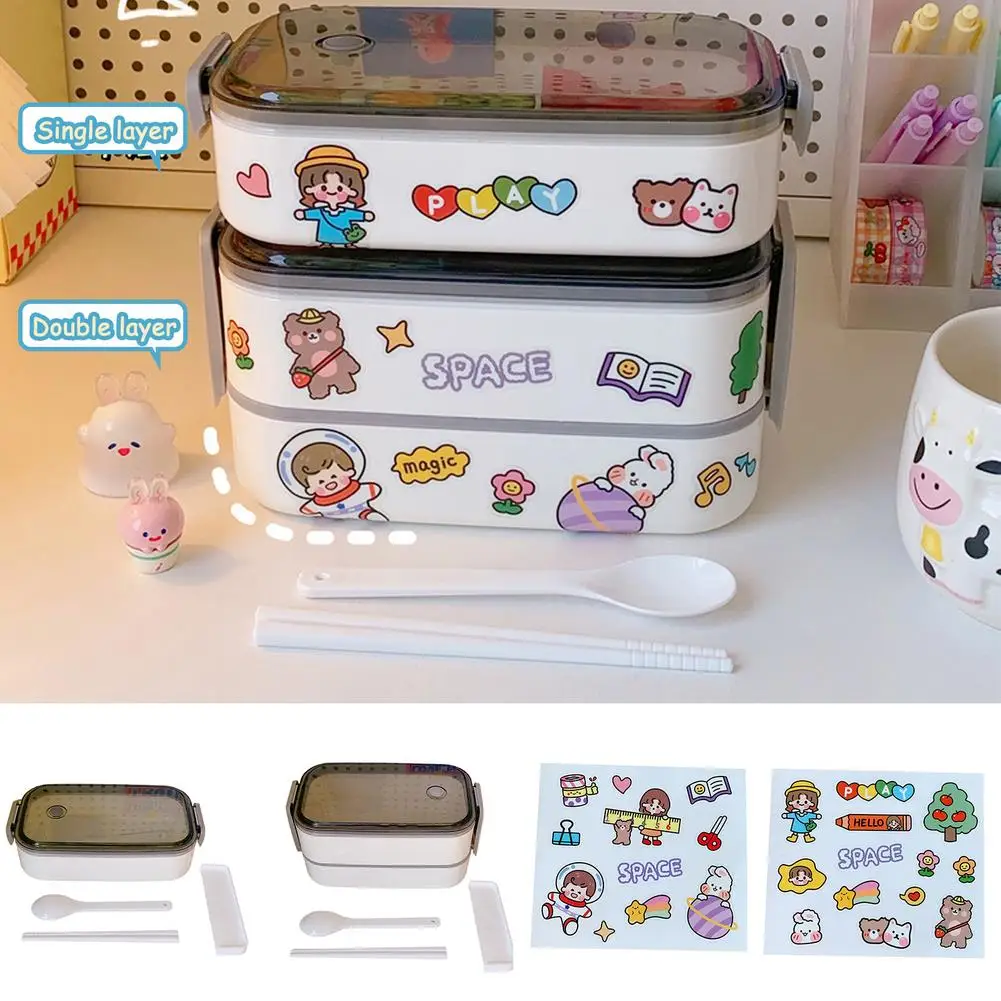 Sealed Leak-proof Bento Lunch Box For Kids Double Layer Independent Microwave Plastic Food Container Portable Bento Box