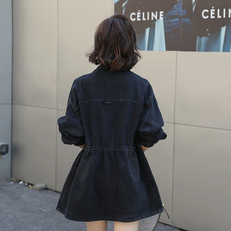 Women Cropped Denim Jacket Stitching Snake Pattern Pockets Tops 2023 New Spring Autumn Jeans Coat Loose Female Outerwear