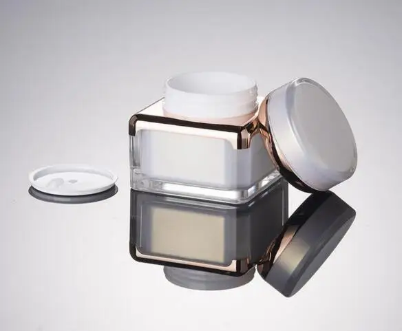 30g 50g Pearl White ACRYLIC Square Shape Cream Bottle Jar 15 30 50 ml Lotion Serum Essence Foundation Bottle Cosmetic Packaging