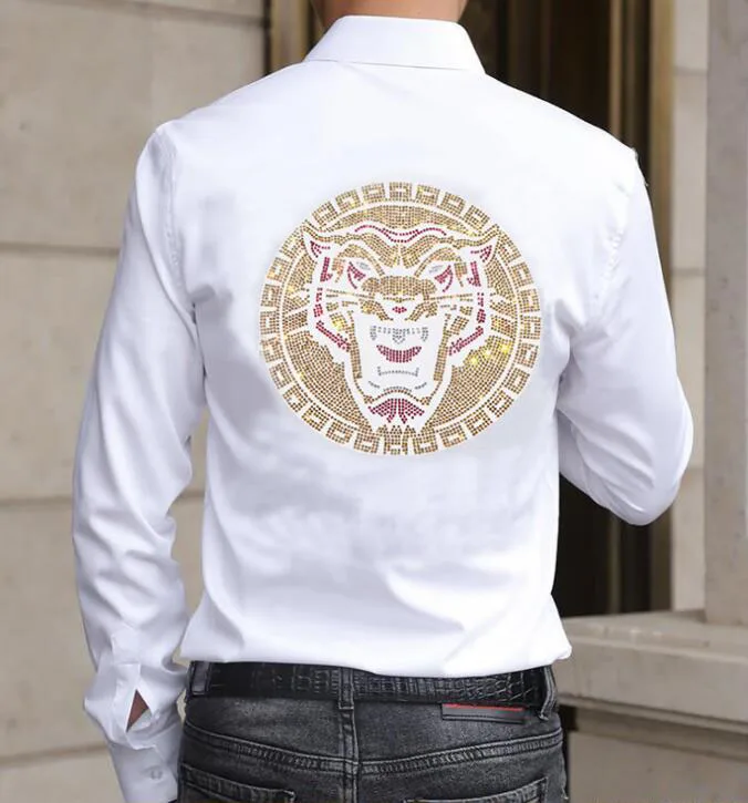 Men Rhinestones Shirt long Sleeve Diamond stone   Stylish Brand 