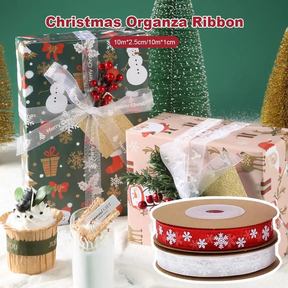 10m Christmas Decoration Ribbon Printed Elk Thread Merry Christmas Ribbons for Christmas Decoration DIY Packaging Gift Wrapping