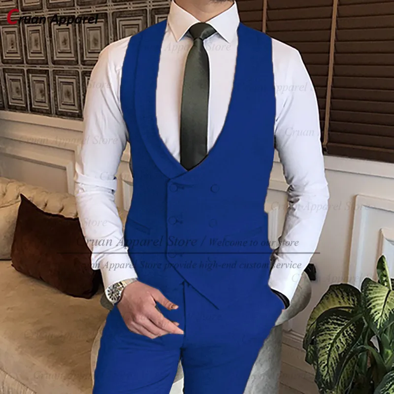 

Royal Blue Men's Vest Slim Formal Suit Solid Color Casual Classic Double Breasted U-Neck Business Waistcoat Sleeveless Jacket