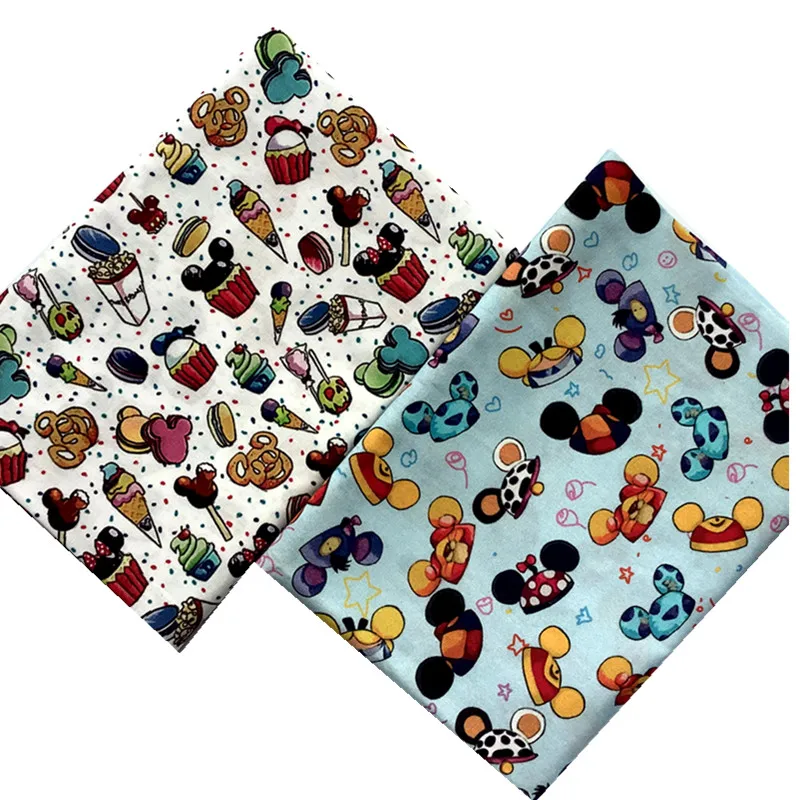 

50X150CM Hote Sale 100% Cotton Materical Fabric Ice Cream Cookies Printing Mouse Ear Printed Sewing DIY Clothing Fabrics