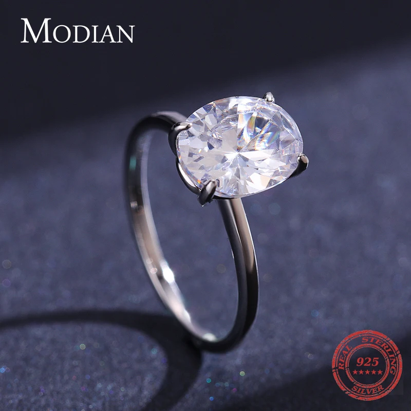 Modian Basic 925 Sterling Silver Big  Luxury Oval Cut Clear Zirconia Finger Ring For Women Engagement Wedding Band Promise Ring