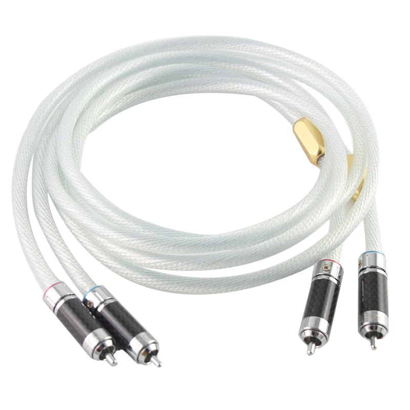 

Pair 7N Pure Silver Plated OCC Soft Copper Conductor RCA Interconnect Cable with Carbon Fiber Rhodium Plated RCA Plug