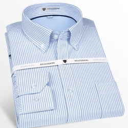 Men's Long Sleeve Thick Cotton Oxford Shirts with Front Pocket High Quality Smart Casual Stripe Plaid Button Down Dress Shirt