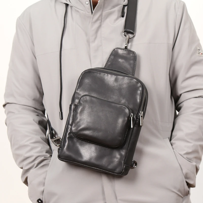 Chest Bag Male Genuine Leather Handmade Crossbody Bag Luxury Mini Shoulder Bags 100% Cowhide Men Casual Travel Satchel