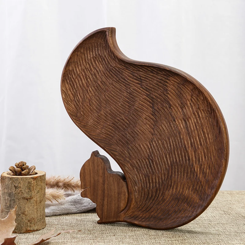 

Creative Black Walnut Desserts Plate Cute Squirrel Shape Natural Wood Storage Tray Eco Home Fruirts/Nuts Plate Tableware