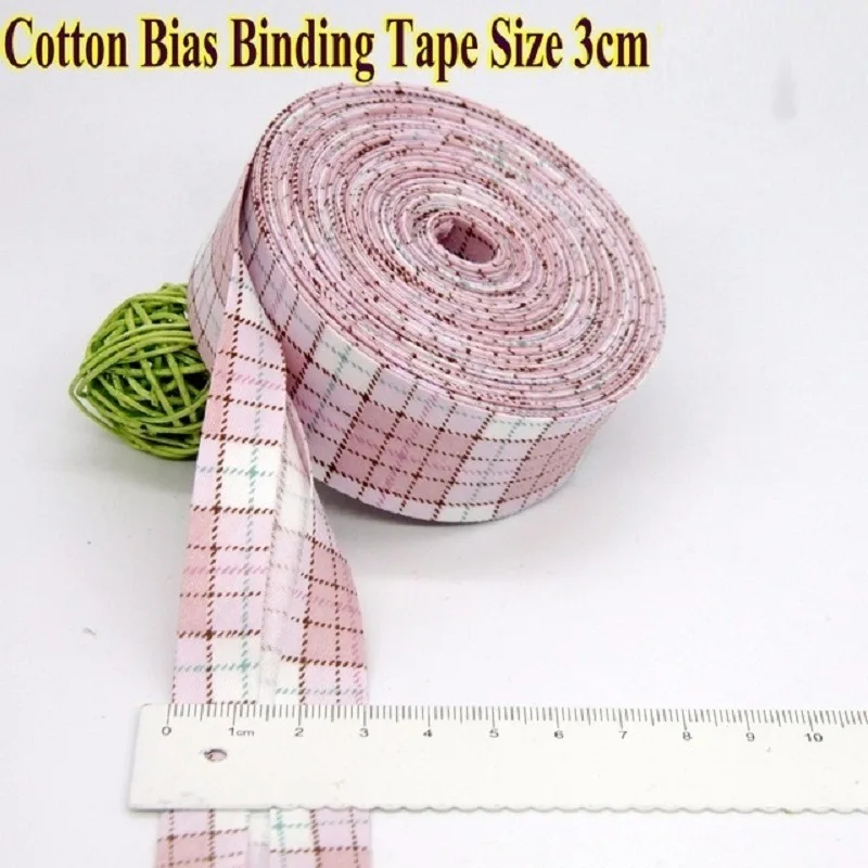 3CM Extra Width Cotton Bias Binding Tape Solid Color Plaid Printing Pattern Single Fold  Sewing Diy Clothes Fabric Accessories