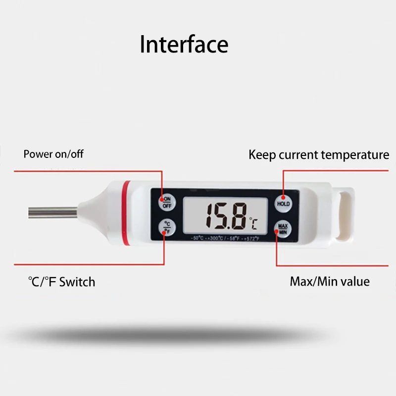 Digitale Voedsel Thermometer -50 ~ 300 ℃ Temperatuurmeting Lcd ℉/℃ Hoge Lage Temperatuur Meter Voor Koken barbecue Toast Melk Ijs