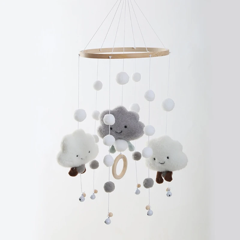 Baby Bed Rattle Cartoon Plush Rabbit Toys Newborn Crib Mobile Rattle Wool Balls Beads Bed Bell Rotating Wind Chime Nursery Decor