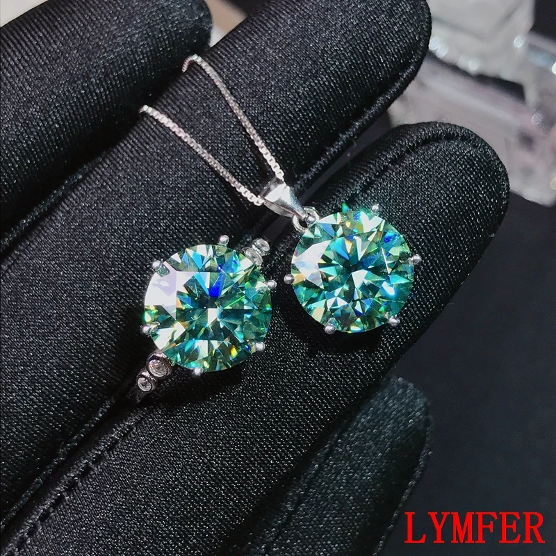 

big 5 carats green moissanite set ring necklace ladies party birthday gift high end jewelry