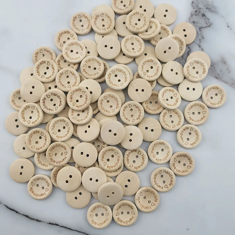 (100 pcs/pack) 2 Holes 20mm Size Wood Buttons For Craft Round Clothing Sewing Scrapbook DIY Home Decoration handmade