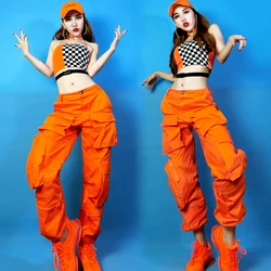 Jazz Dance Costumes Lady Orange Tooling Trousers Dj Clothes Women Female Singers Nightclub Stage Outfit Performance Wear DNV11971