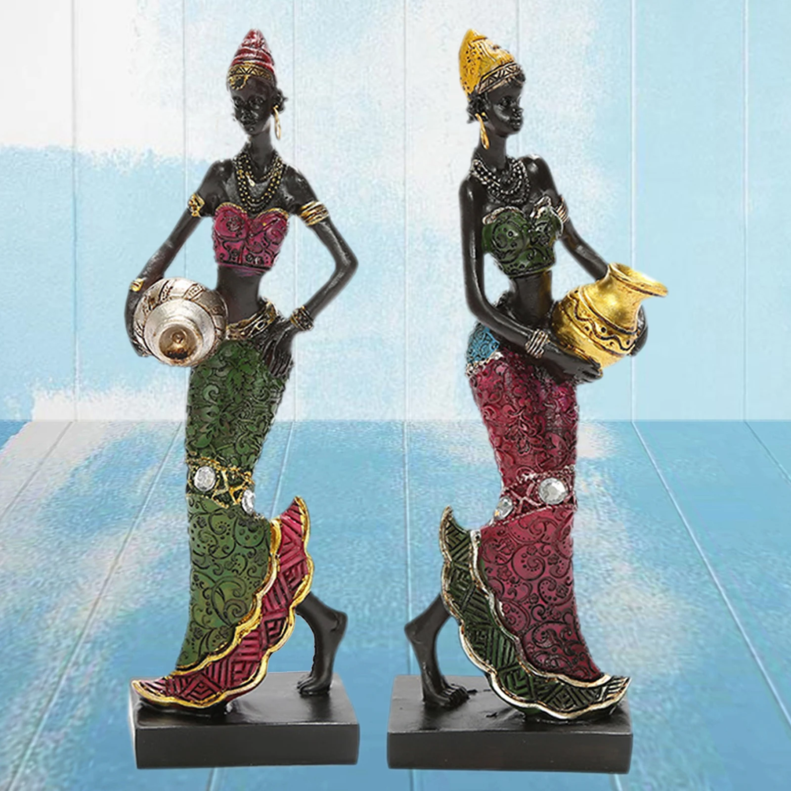 African Figurine Women Figure Tribal Lady Statue Sculpture Collectible Art Piece African Decoration For Home Office TV Cabinet
