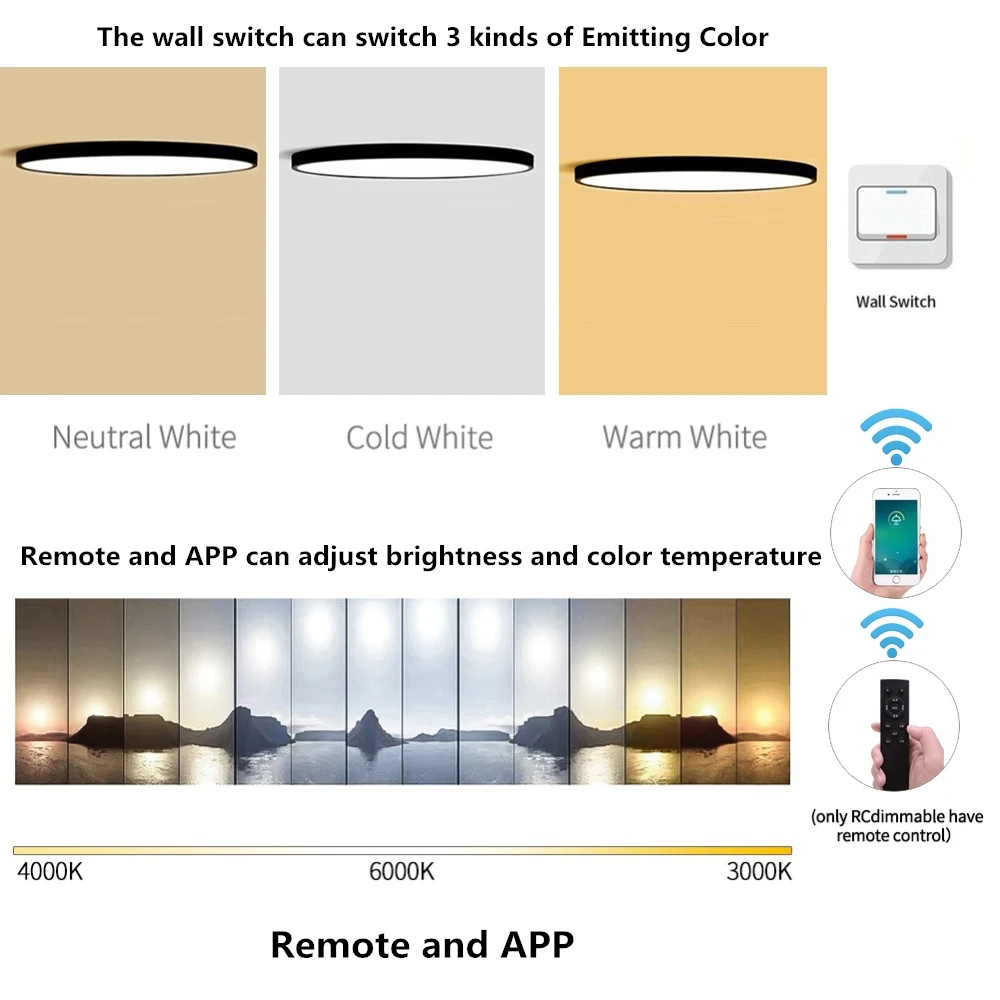 LED Ceiling Light With Remote Control Square Round Iron Kitchen Ceiling Chandelier Surface Mounted Ultrathin 5cm Home Decor Lamp