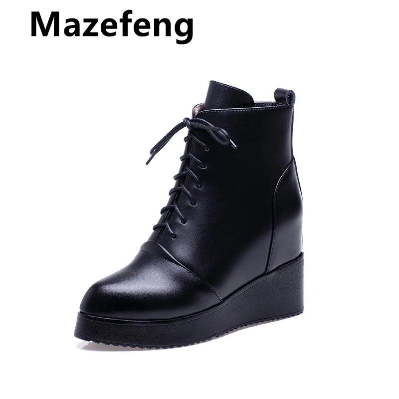 GOOHOJIO 2021 Women's Spring and Autumn Motorcycle Boots Women's Fashion Wild Round Head Thick Bottom Wedge Casual Women Boots