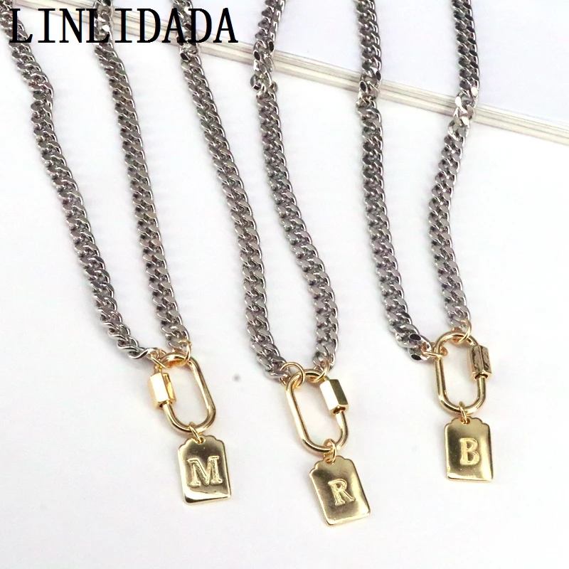 6Pcs Gold Color Screw Lock Clasps with Alphabet Letter Pendant Chains Necklace Fashion Necklace Jewelry