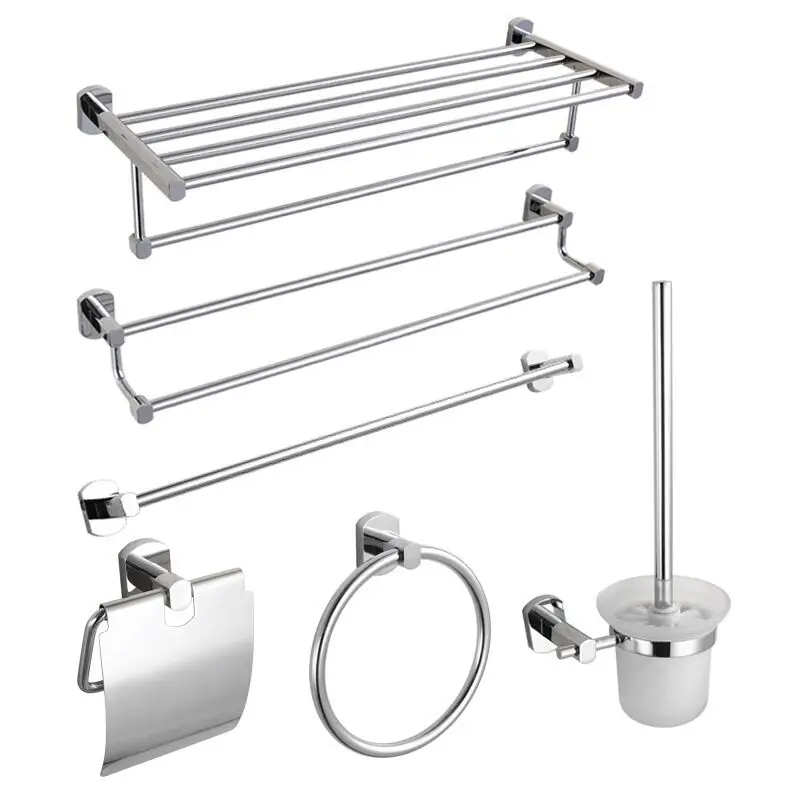 Bathroom Accessories Set Heavy Duty Towel Rack Shelf Bar Ring Wall Mount Toilet Paper Brush Holder Clothes Hook Chrome