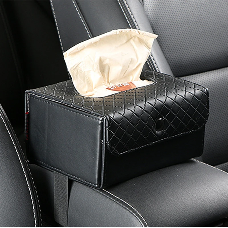 Home Car Dual-purpose Tissue Box Seat Back Hanging Creative Armrest Box Fixed Leather Sun Visor Tissue Bag Simple And Durable