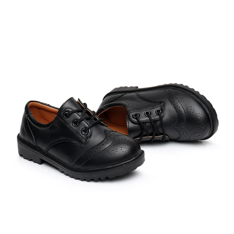 Children leather shoes kids black white school student performance shoes British casual laces soft leather shoes size 26 to 42