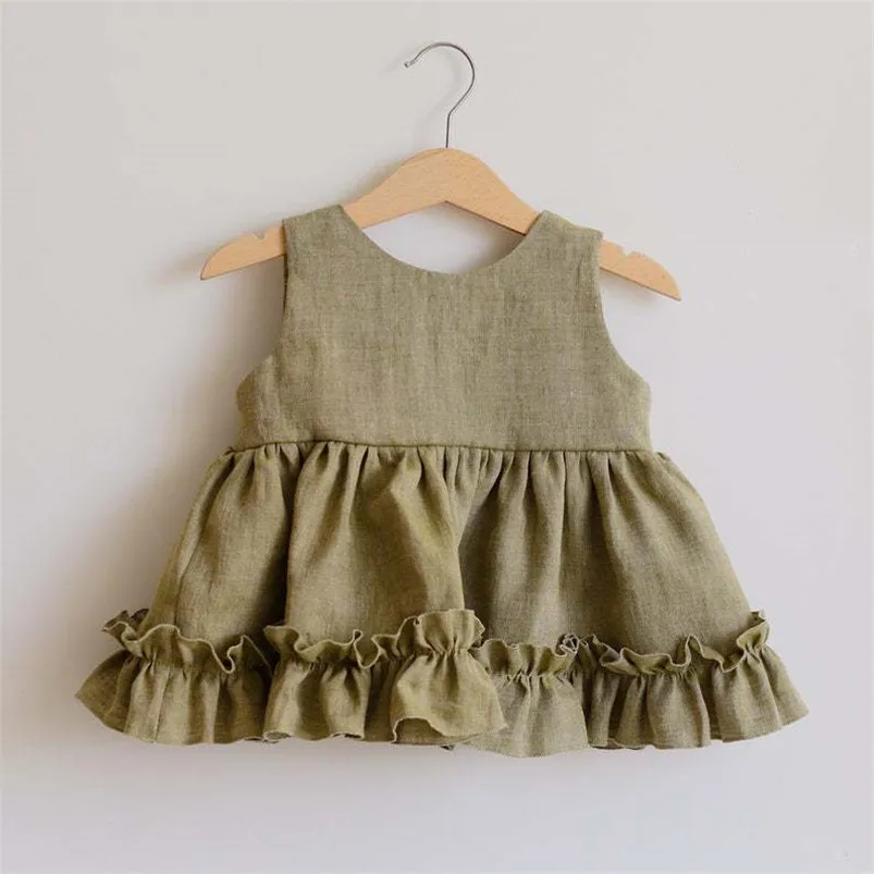 Cotton Linen Baby Girls Clothes Summer 3 Layers Cake Tutu Dress for Girls Clothing Breathable Ruffles Lace Strap Costumes Baby