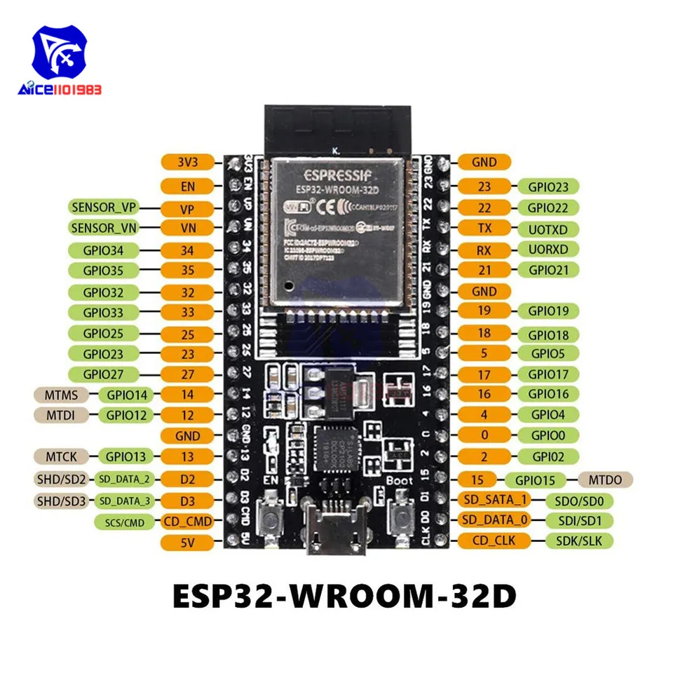 Diyore Placa de Desarrollo ESP32-WROO-32D,ESP32 DevKit V4 Developent