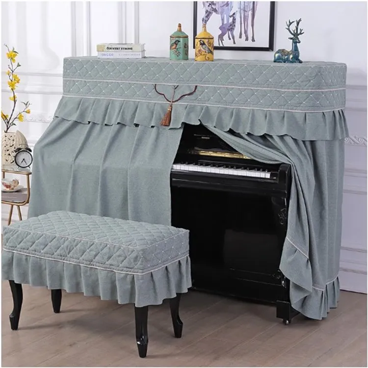 North European Cotton Linen Cloth Dust Cover Solid Color Piano Cover Full Cover Half Open Style Piano Bench Cover  4 colors.