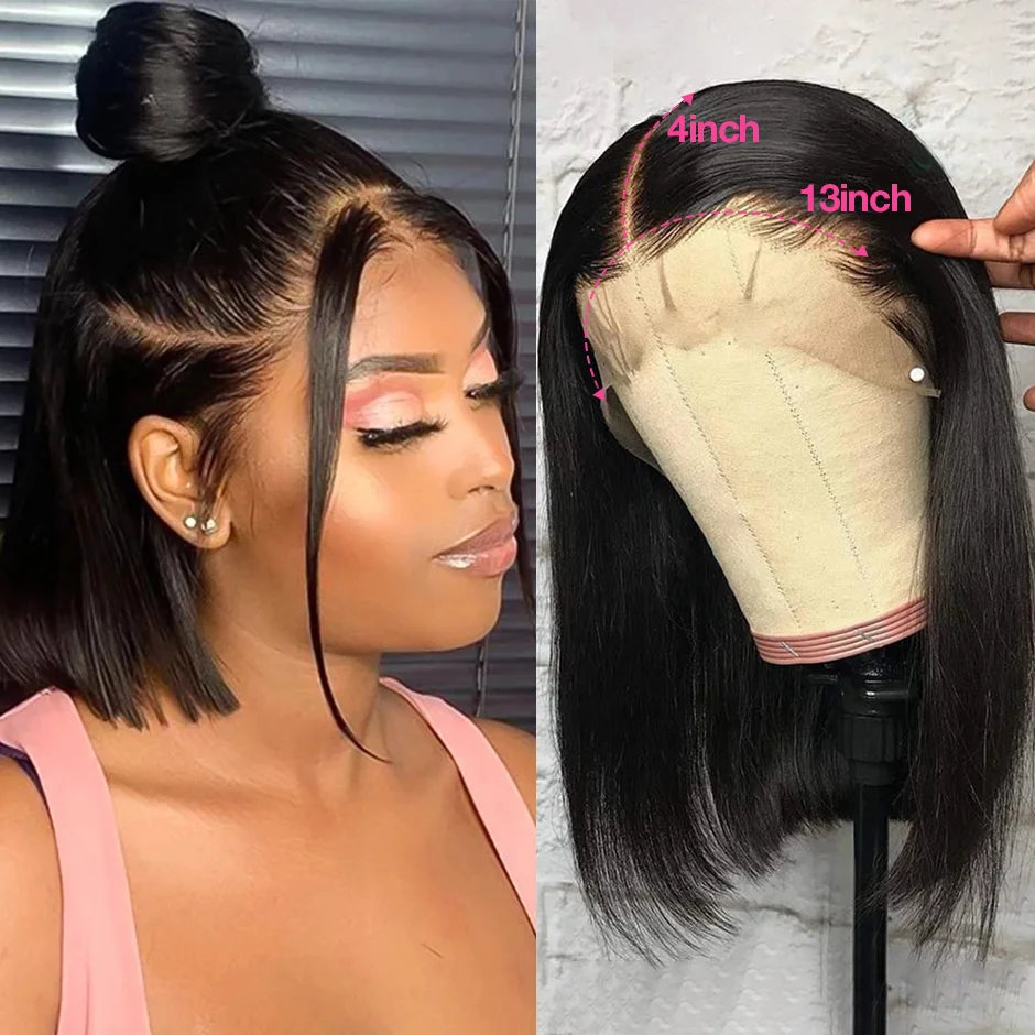 Straight Bob Wig Short Lace Front Wig Human Hair Pre Plucked HD Transparent Lace Wig 8-14 Inch Blunt Cut Lace Wig 150 Density