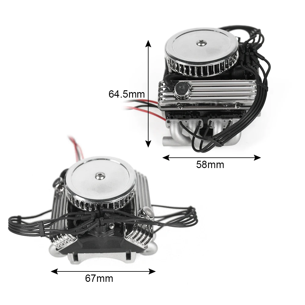 YEAHRUN-ventilador de refrigeración clásico V8 F82, radiador de Motor eléctrico simulado para TRX-4 SCX10 D90 1/10 RC Crawler, pieza de actualización de coche